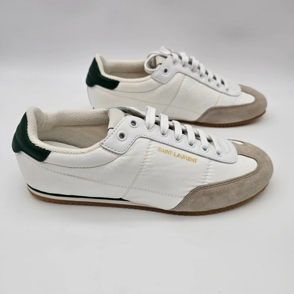 Saint Laurent Paris YSL Aston Sneakers Leather Nylon Suede White Green Size 8 41